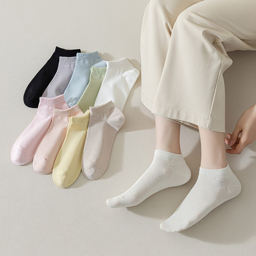 New boneless socks for women spring and summer thin pure cotton short white socks solid color sweat-absorbent mid-length cotton socks for women