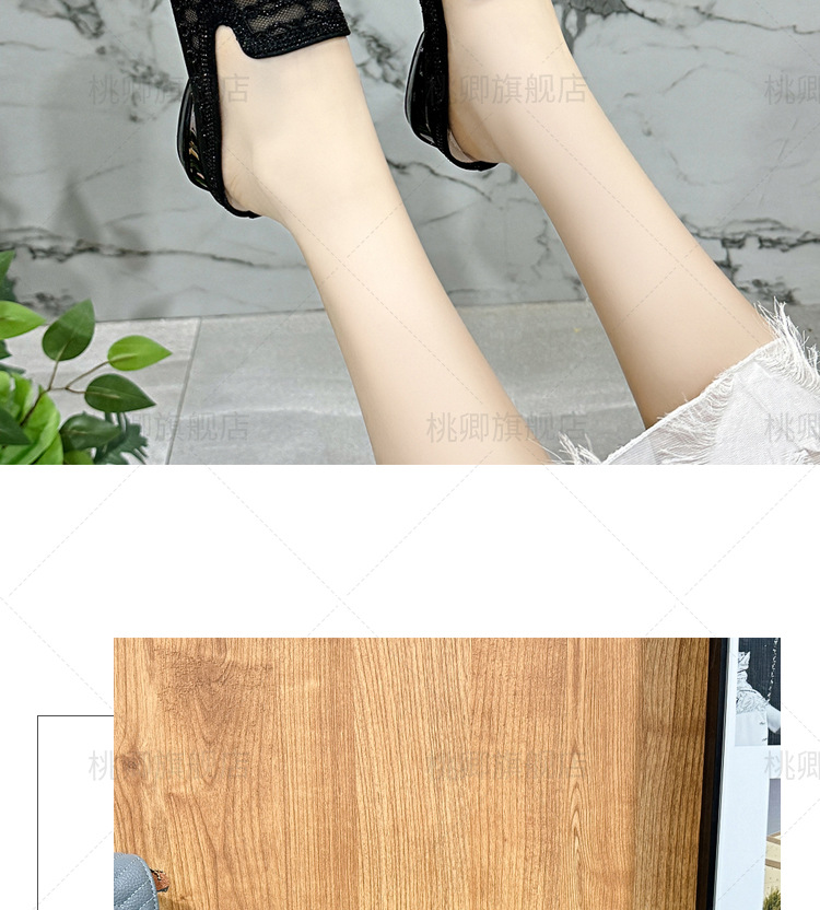 Dép sandal nữ quai chữ V gót thấp 3 cm, đế mềm, lưới thoáng khí — Gót đen cao 3 cm chi tiết 17