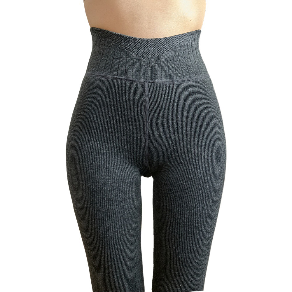 Factory Direct Sales Autumn and Winter Velvet Thickeneding Slimming Look High Waist Threaded Mutton Fat Socks Imitation Cashmere Vertical Stripesd Cotton Leggings