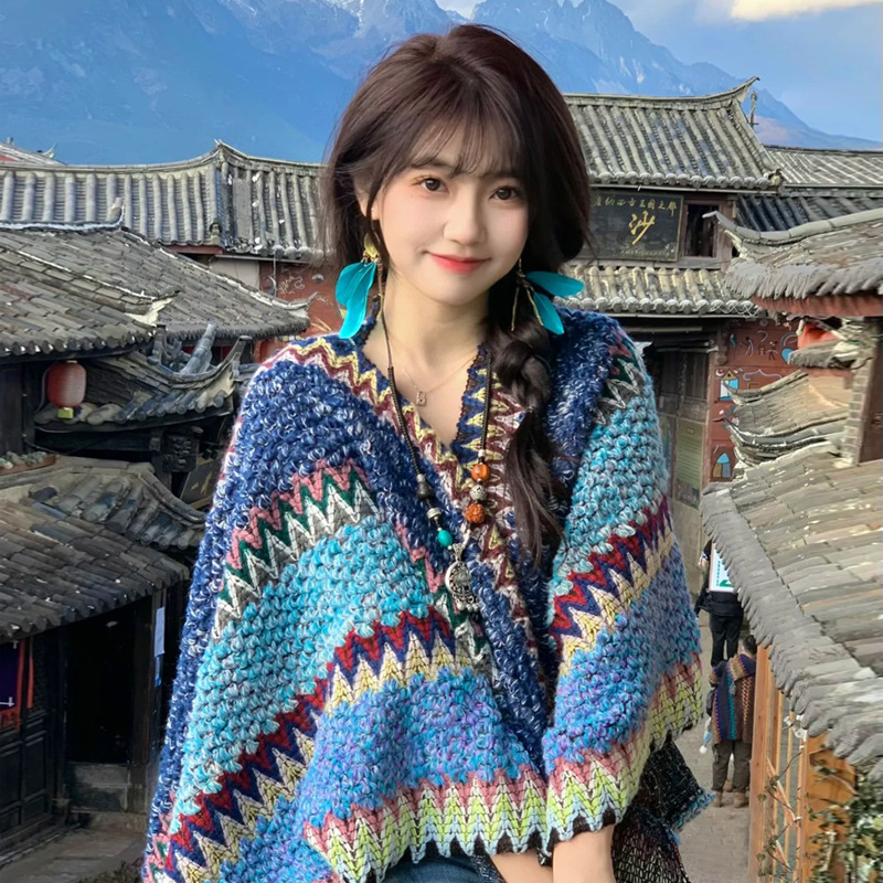 丽江披肩民族风新疆西藏旅游穿搭青海云南外搭斗篷外套披风围巾女