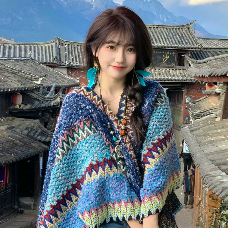 Лицзян шаль в этническом стиле Синьцзян Тибет дорожная одежда Цинхай Юньнань внешняя накидка пальто плащ шарф для женщин