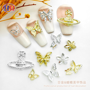 New alloy rhinestone nail drill jewelry mixed batch three-dimensional Pearl bow bee DIY nail decoration wholesale