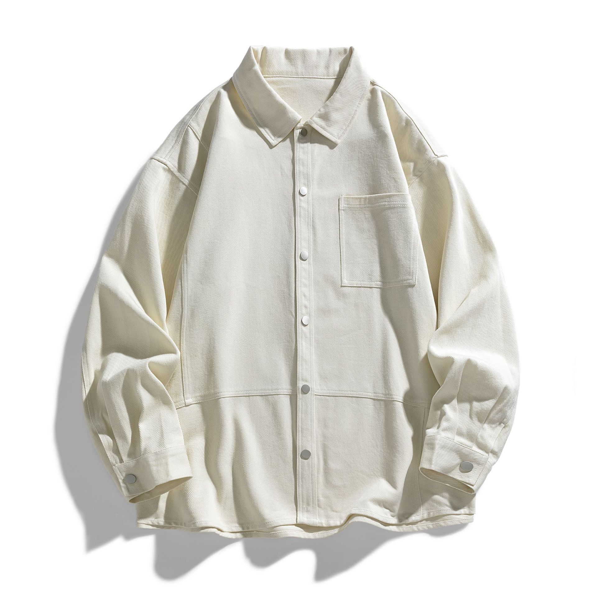 Minimalist solid color pocket long sleeved shirt 2024 new product washed cotton button jacket for men_voghion.com
