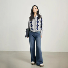 亚马逊跨境外贸欧美女装2025新款街头时尚短款菱形POLO领开衫毛衣