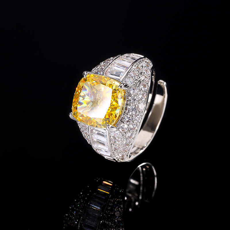 Otoño e Invierno nuevo estilo Zhuang Sheng joyería Flor de Hielo corte diamante alto carbono cobre Diamante temperamento retro anillo femenino 10*10