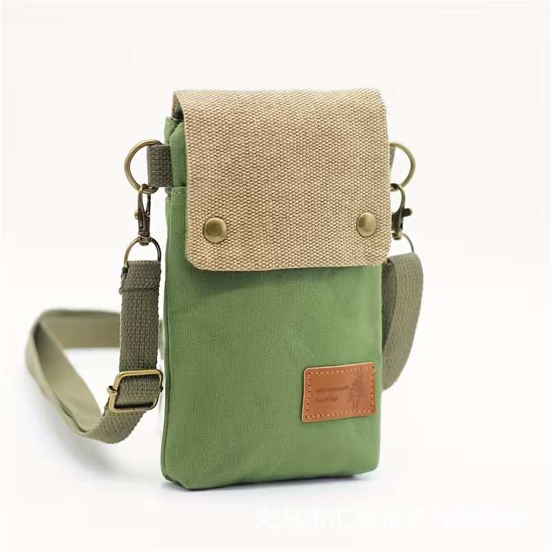 Cross-Border Foreign Trade Export Solid Color Canvas Three-Layer Crossbody Phone Bag Fashionable Macaron Crossbody Bag Wallet Shoulder Bag
