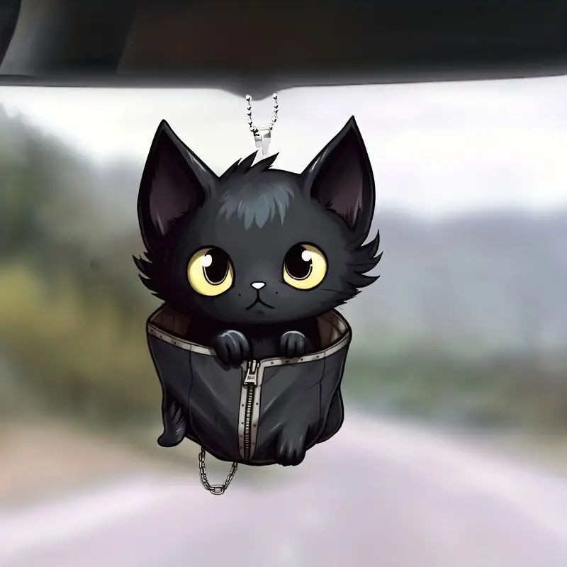 Creativo nuevo lindo gatito colgante acrílico plano transfronterizo espejo retrovisor interior decoración colgante llavero