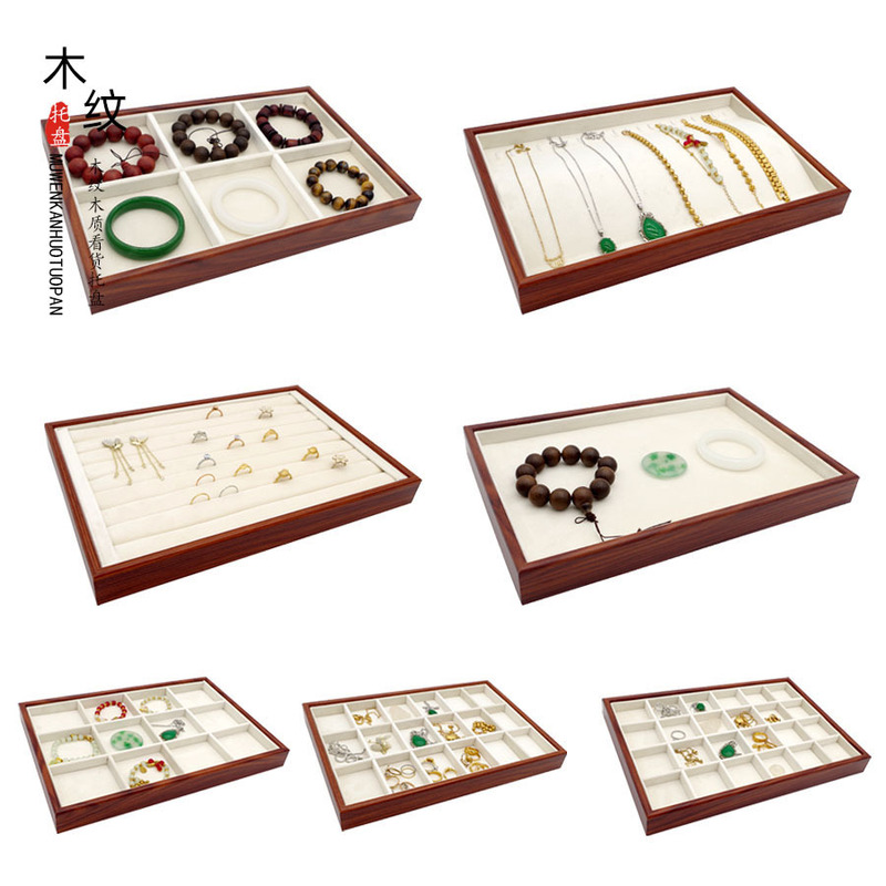 Wooden jewelry storage tray large capacity earrings necklace jewelry classification box display jewelry plate manufacturers straight hair