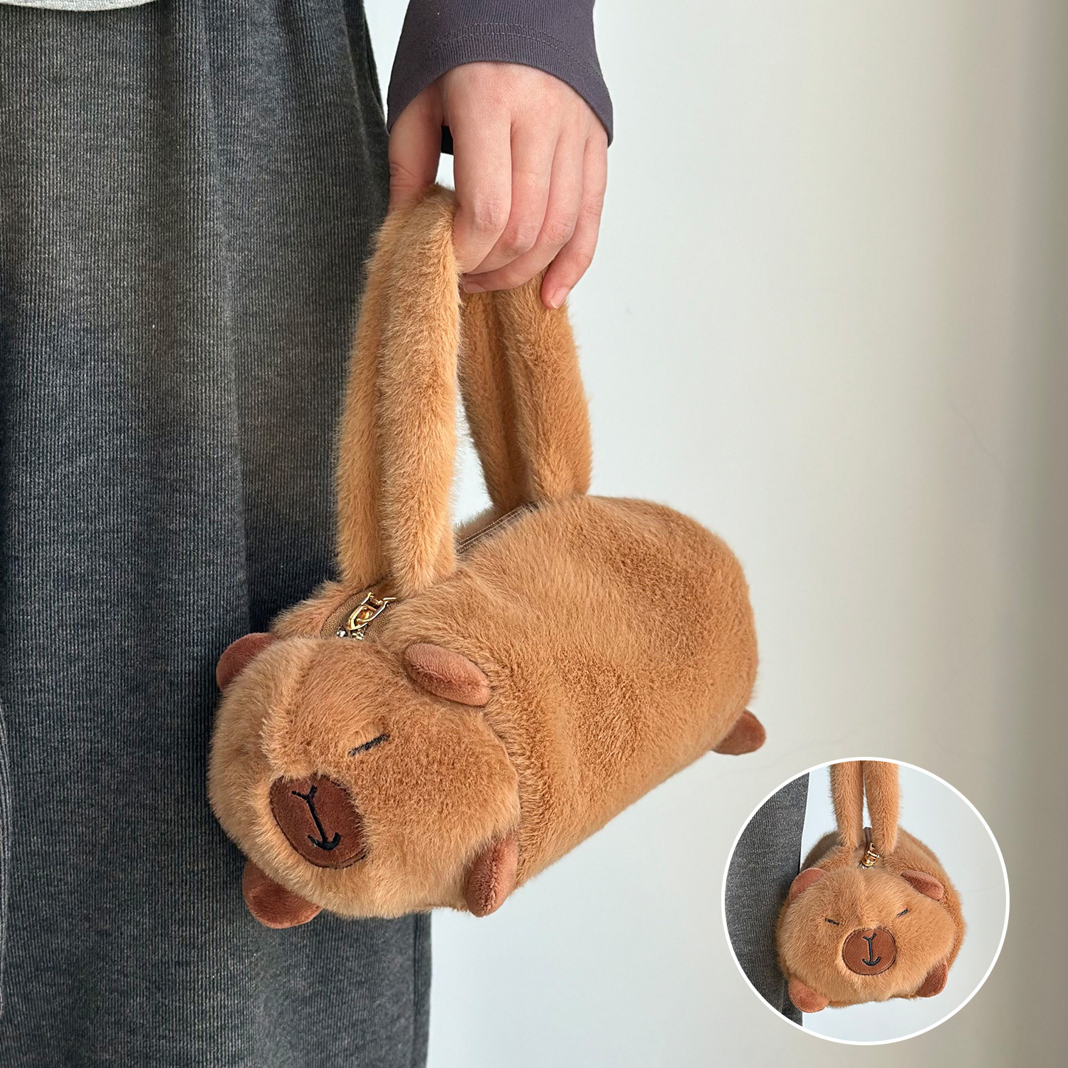 Transfronterizo Kapibara bolsas de peluche dibujos animados portátiles muñecas lindas juegos de ciudad tijeras agarrar bolsas de muñecas