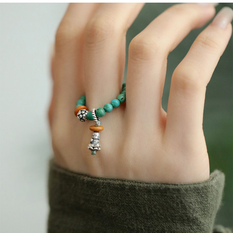 Elastic Cord Turquoise Ring For Women Chinese Style Designer Ring_voghion.com