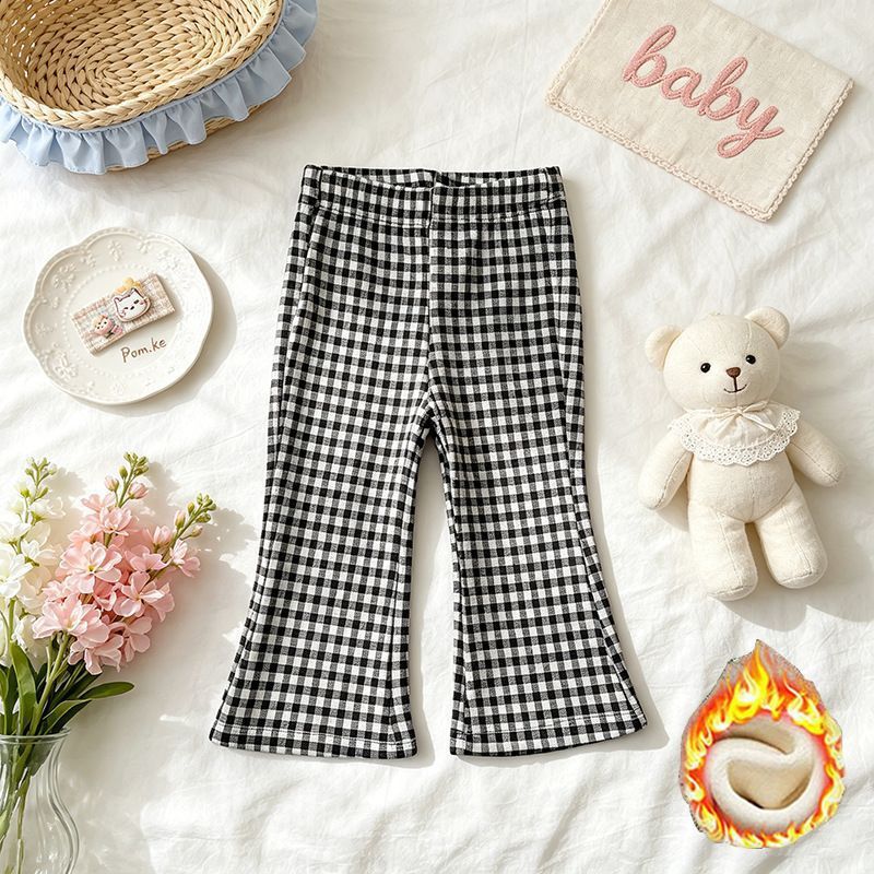 Spring and Autumn Girls' Casual Pants Baby Online Popular Foreign Style Children's Personality Trendy Brand Korean Plaid Horn Pants Wholesale