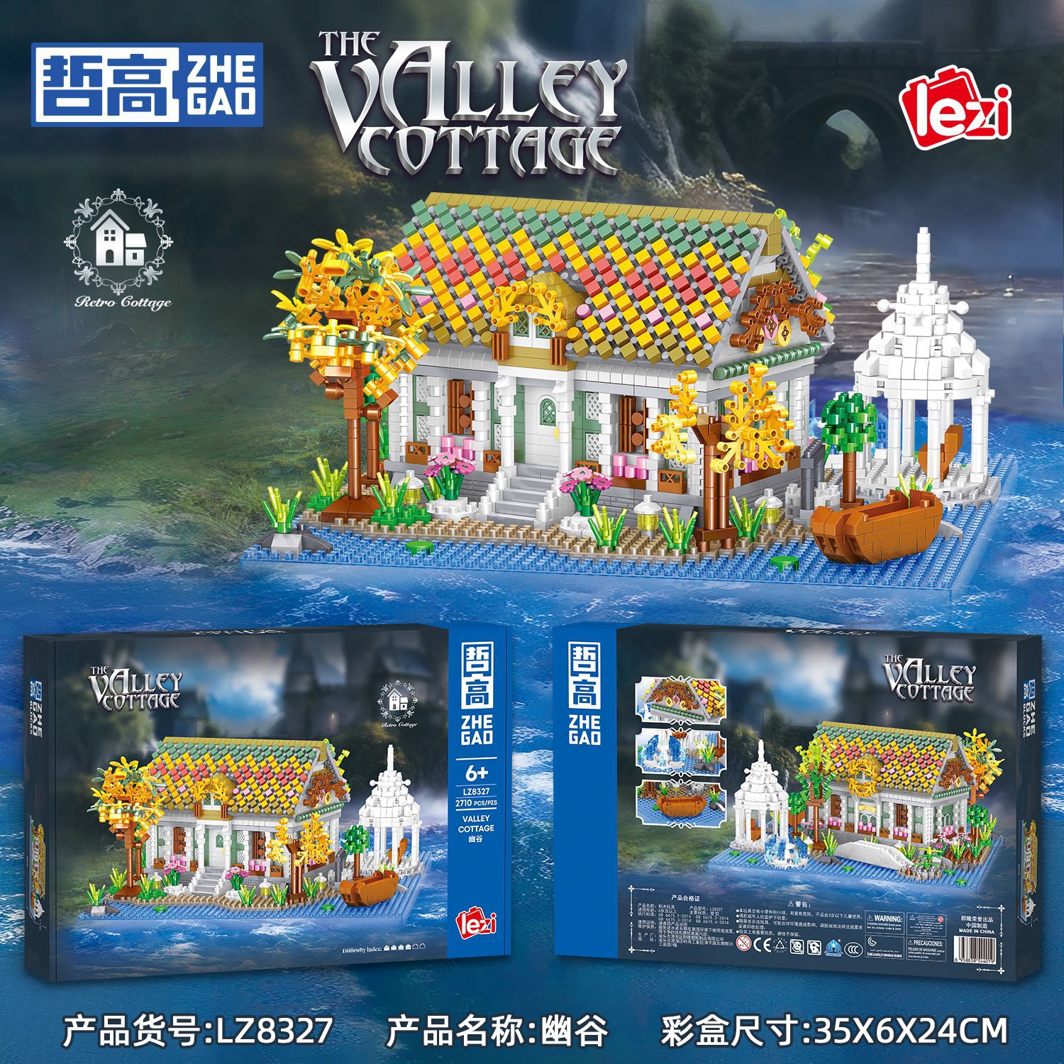 Zhegao Lezi granulares de microdiamantes 8327 creativos de la cabaña de la calle de bloques de construcción para niños modelo de ensamblaje juguetes
