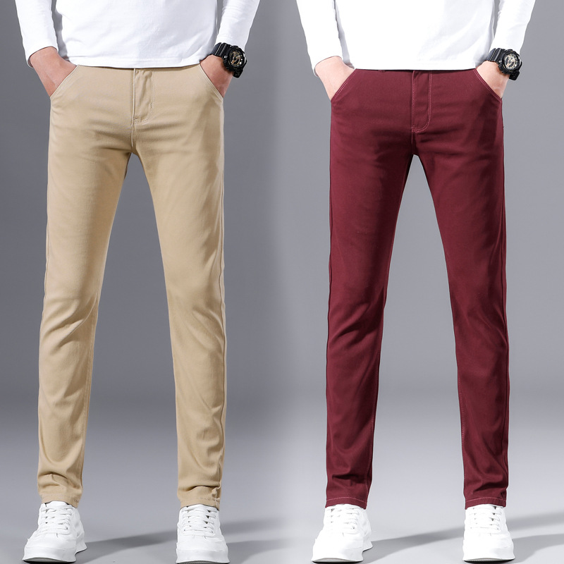 2024 Summer New Men's Casual Pants Slim Fit Comfortable Stretch Small Straight Regular Long Pants Dropshipping