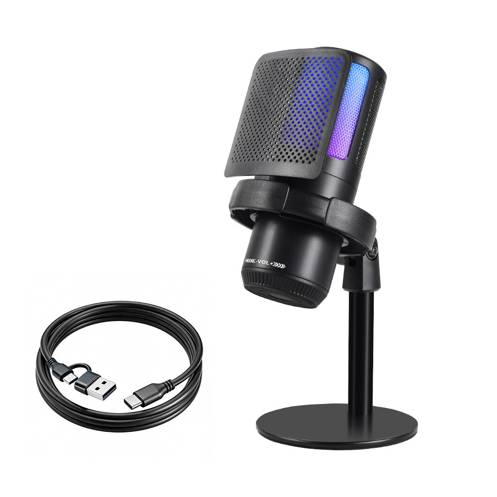 USB Kondenser Oyun Mikrofonu, Pop Filtr və RGB İşıqlandırma ilə