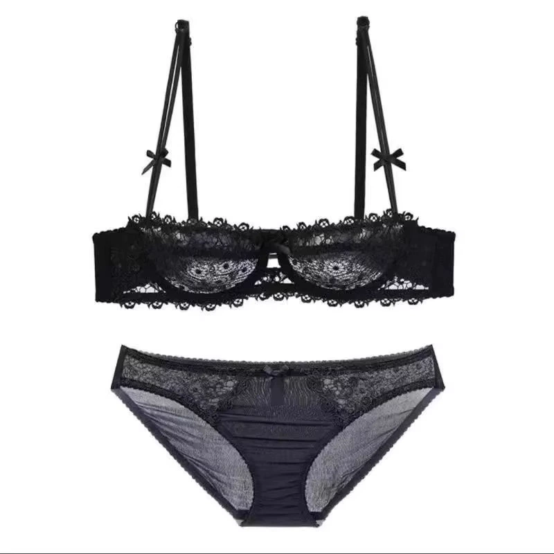 Ультратонкие кружевные поддерживающие sexy нижнее белье с стальными кольцами, набор, милый бюстгальтер, французский стиль