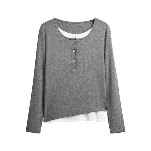 Elegant Spring and Autumn Top for Women: Loose-Fitting, Long-Sleeve, True-Shoulder T-Shirt—Perfect for Layering or Wearing Alone as a Base Piece