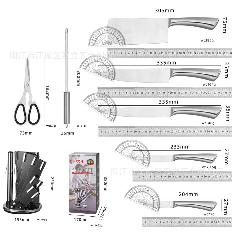 Punto de fábrica Acero inoxidable Cuchillo de mango hueco Cuchillo de herradura Juego de 8 piezas Asiento giratorio de acrílico Juego de 8 piezas Cuchillo
