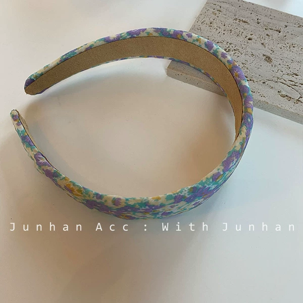 Blue headband, floral print, 3cm