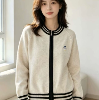韩系学院风针织拉链开衫圆领刺绣时尚气质显瘦毛衣女秋冬新款外套