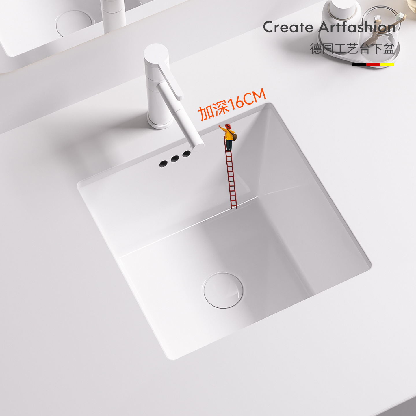 Deepened Under-Counter Basin Ceramic Washbasin Square Bathroom Embedded Home Balcony Washbasin Single Basin Basin