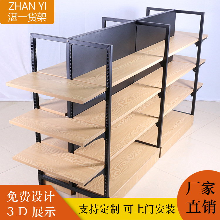 超市货架金属单双面便利店货架钢木货架母婴店超市金属架