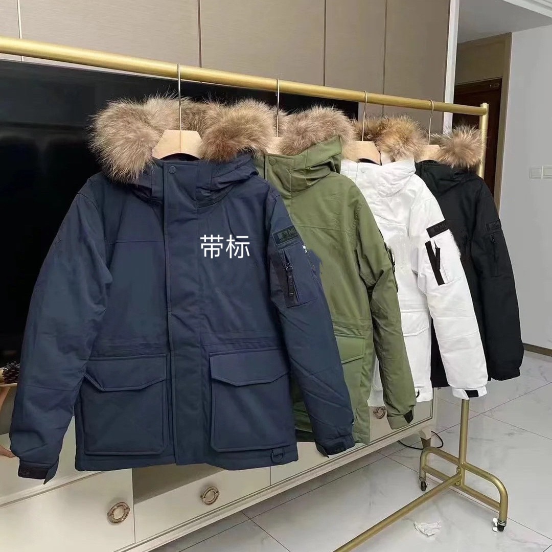 ML家刺绣高端大口袋中长 款貉子毛工装男女同款大毛领派克服羽绒