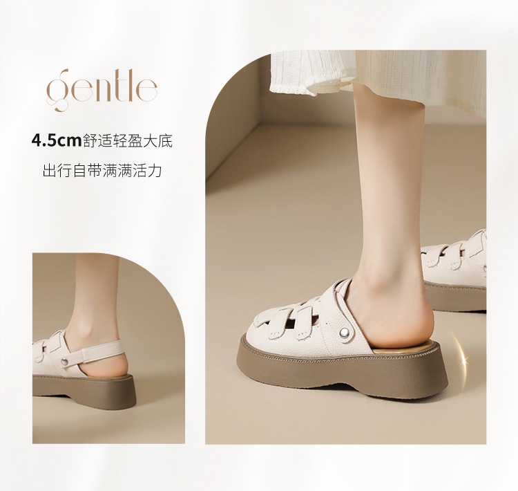 Sandal bít mũi đế dày phong cách La Mã nữ, quai chữ V — AB16N be đen chi tiết 5