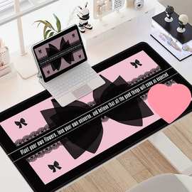 极简蝴蝶结鼠标垫超大号高级感黑粉电脑桌垫护腕键盘垫轻奢可水洗