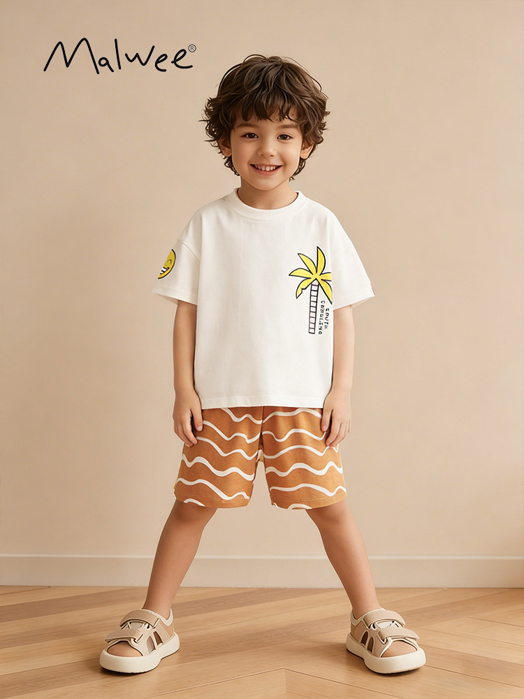 Malwee transfronterizo de dos piezas para niños, ropa de verano, nueva camiseta, chico guapo, conjunto casual para niños europeos y estadounidenses image 1