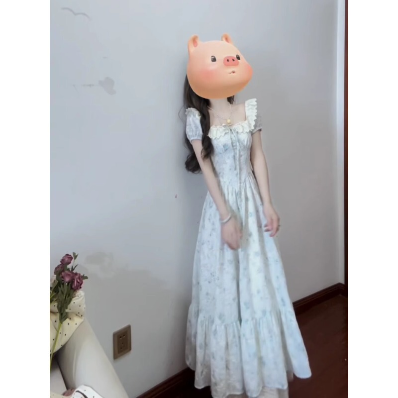 French-Style Lace-Trimmed Dress for Women, Summer's Most Beautiful and Sweet Princess Dress, Waist-Cinching, Gentle Style, Holiday Long Dress