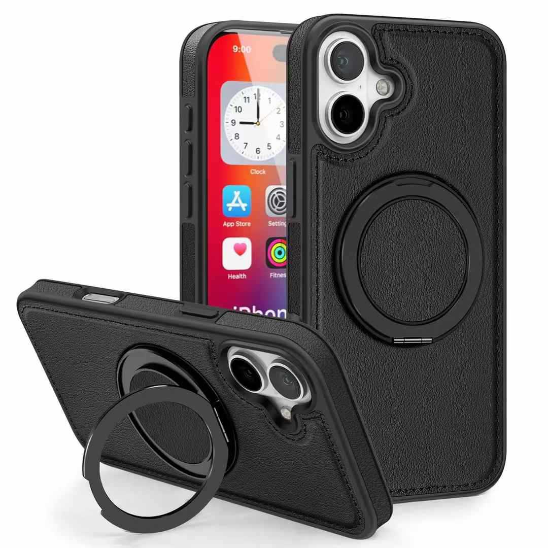 Jasper 360 soporte de succión giratoria cubierta de cuero para iPhone16E de cuero de alto nivel para teléfonos de negocios Apple 15