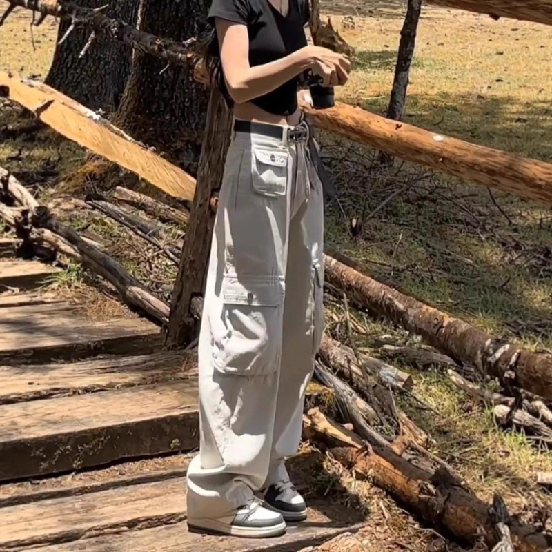 Aimeerosa/Ai Luosa's New American-Style Trendy Denim Work Pants, Large Size, High-Waisted, Loose-Fitting, Slimming Long Pants