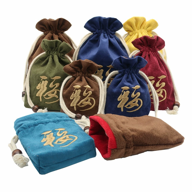 Завод в наличии Оптовая счастливая вышивка мешок шнурок мешок флис-подкладке мешок бархата ткани упаковки Wenwan мешок бархата