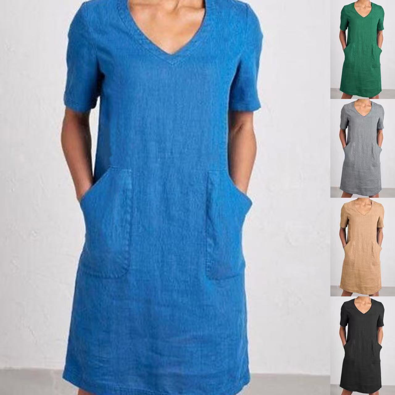 summer fashionable retro dress for leisure with pockets