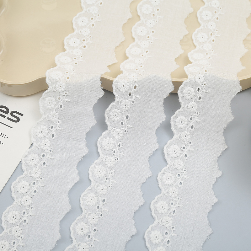 Wholesale in-stock Lolita-style white embroidered lace DIY clothing accessories, wavy edge hollow lace Wholesale in-stock Lolita-style white embroidered lace DIY clothing accessories, wavy edge hollow lace