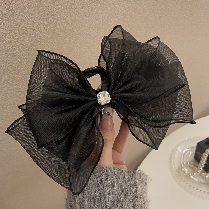 Mesh + rhinestone black double-sided bow