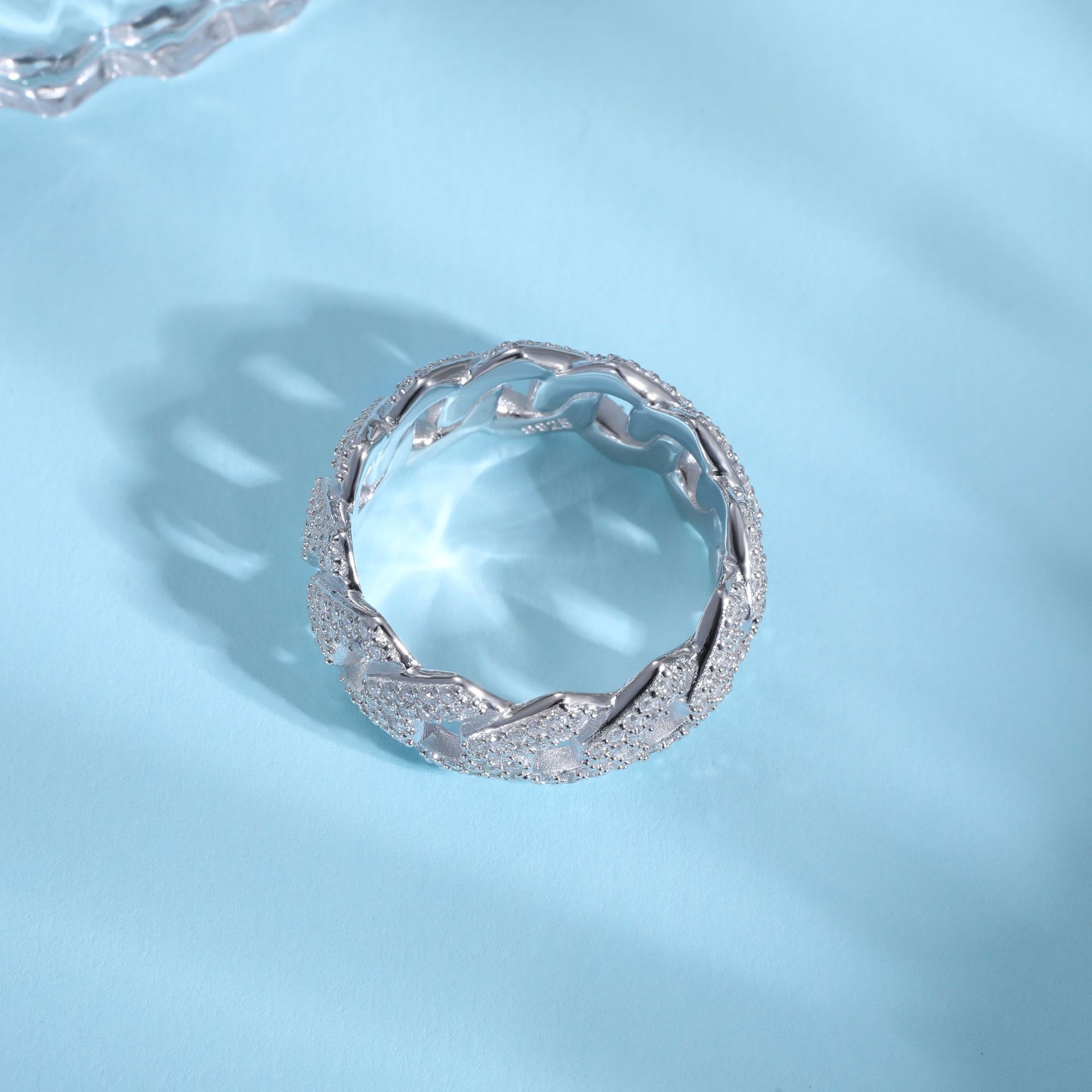 Vintage Sterling Silver Cuban Chain Ring With Moissanite For Men_voghion.com
