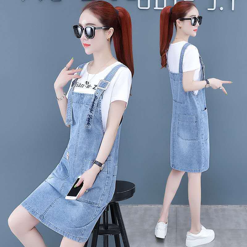 Denim Suspender Skirt for Women 2025 Spring and Summer New Korean Style Loose Slim Dress Age-Reducing Mid-Length Skirt Autumn