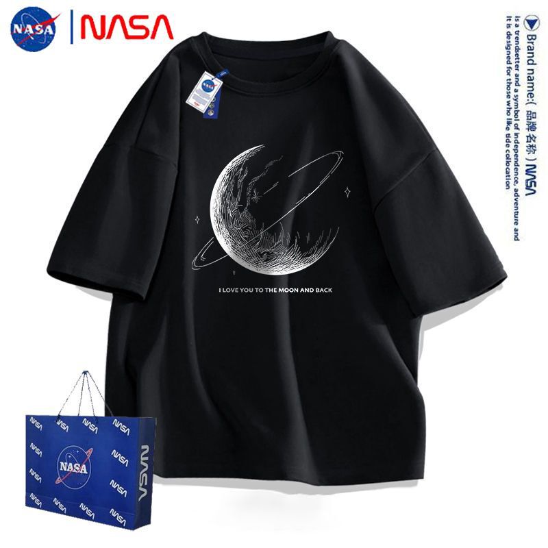 Nasa Collaboration Ins Short-Sleeve T-Shirt Spring/Summer Loose Pure Cotton Black Moon Pullover Couple Style Round Neck Japanese Retro Nasa Collaboration Ins Short-Sleeve T-Shirt Spring/Summer Loose Pure Cotton Black Moon Pullover Couple Style Round Neck Japanese Retro