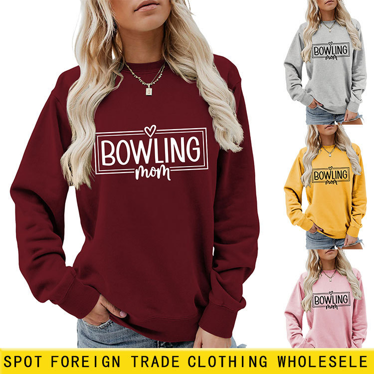 Amazon ebay autumn and winter round neck comfortable simple long sleeve bowling mom frame pattern letter sweater versatile