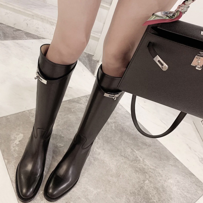 Cowhide version ~ English belt buckle leather chunky heel boots Women's winter platform rider boots Thigh-high boots