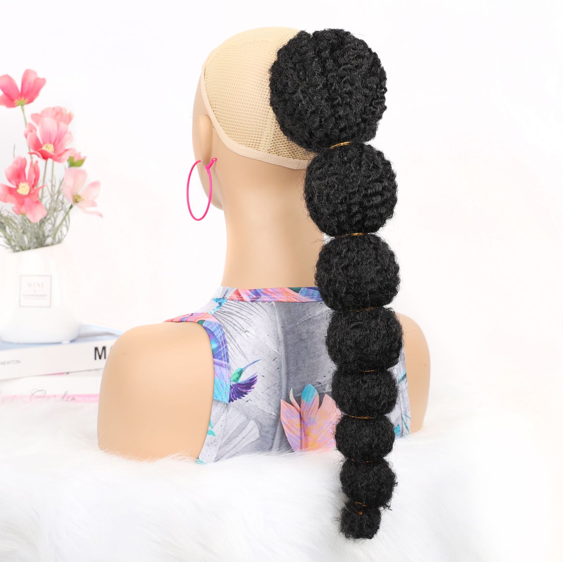 Wig ladies 18 inch foreign trade lantern ponytail caterpillar drawstring bubble chemical fiber wig ponytail lantern ponytail_voghion.com