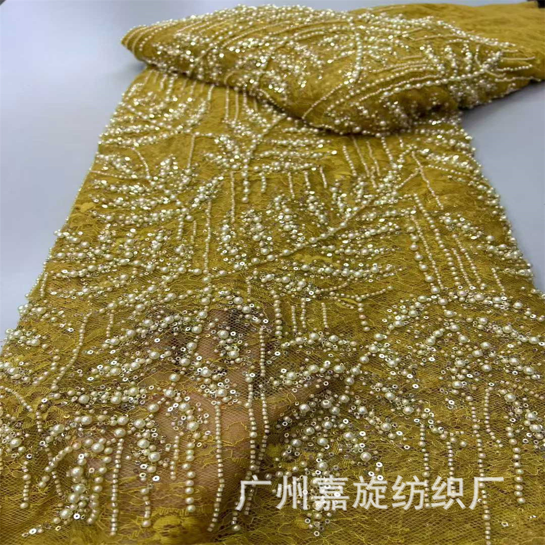 5 yardas teñidas hojas esquinillas burbujas bordadas de perlas europeas y americanas tela bordada encaje vestido de boda falda tela de vestido de escenario