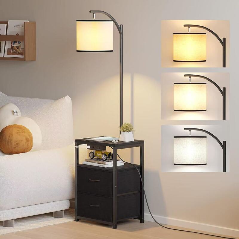 Factory Floor Lamp with Table Bedside Table Storage Rack Middle Ancient Lamp Rechargeable LED Living Room Dimmable with Drawer Factory Floor Lamp with Table Bedside Table Storage Rack Middle Ancient Lamp Rechargeable LED Living Room Dimmable with Drawer