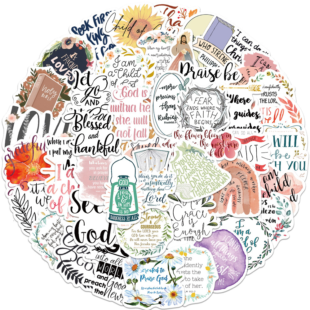 25g Weight 52 Sheets Of Jesus Phrase Bible Graffiti Waterproof Stickers