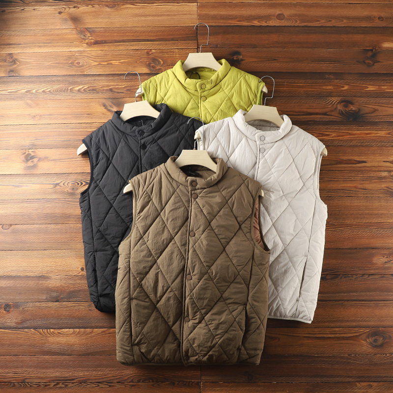 Layered shawl! Order K! Diamond grid quilted cotton! Men's and women's simple lightweight warm and thick stand-up collar cotton vest