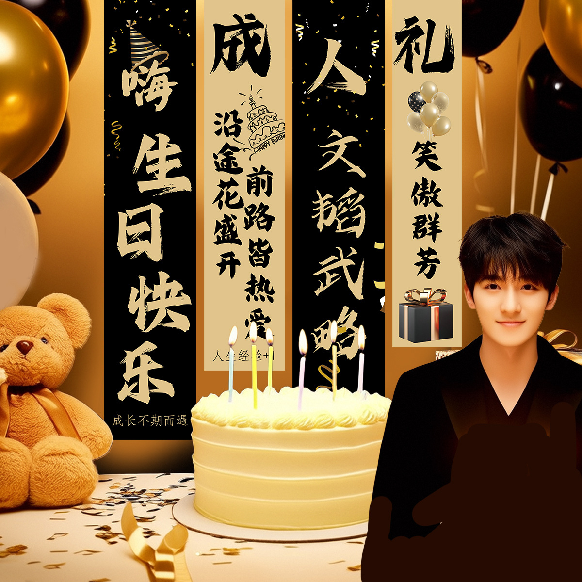 Conjunto de globos de bandera colgante Atmósfera de decoración de cumpleaños Tela colgante Escena de cumpleaños Regalo para adultos Decoración de fondo Tela de pared Banner