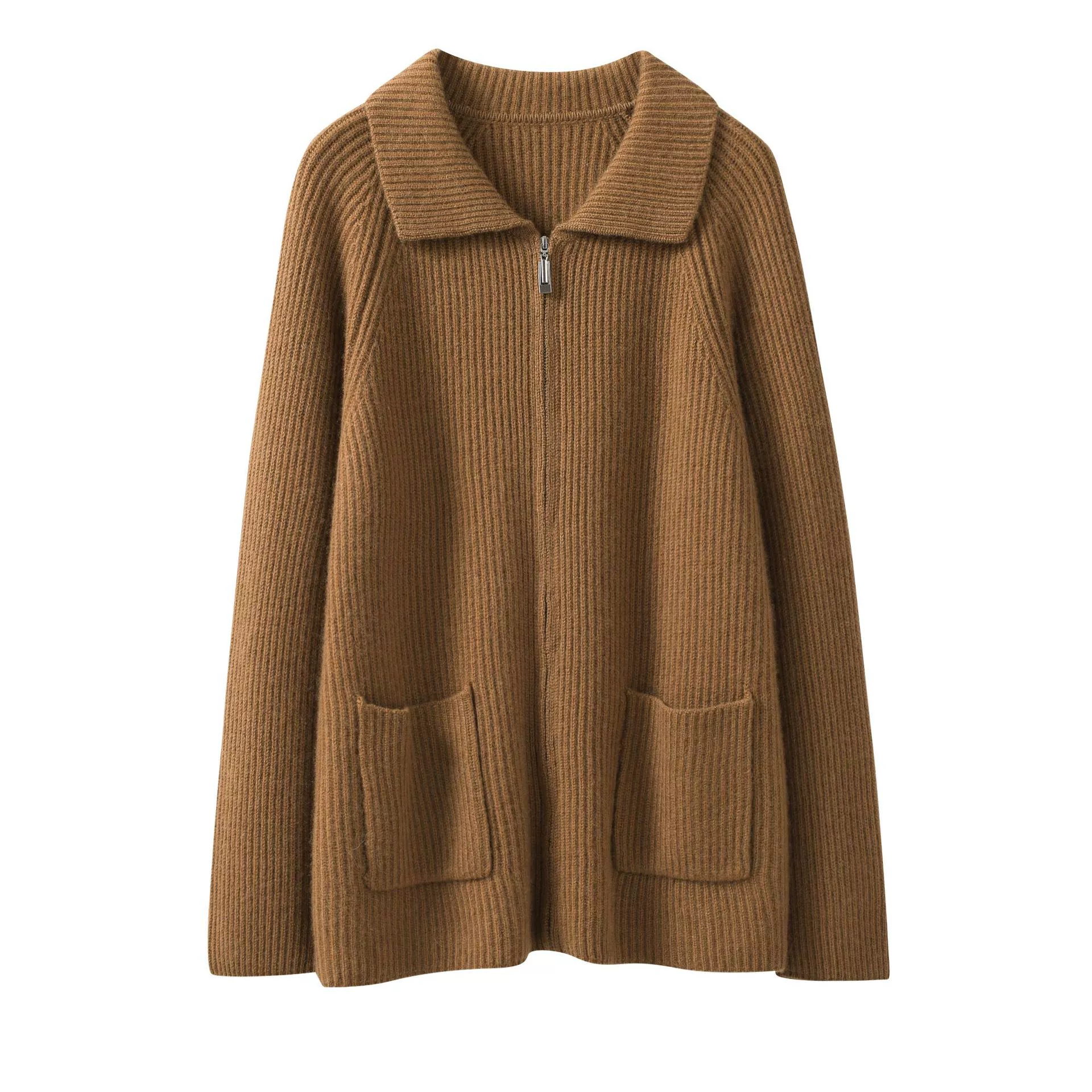 Cashmere, velvet cardigan, long-sleeve with zipper, European style, increased thickness