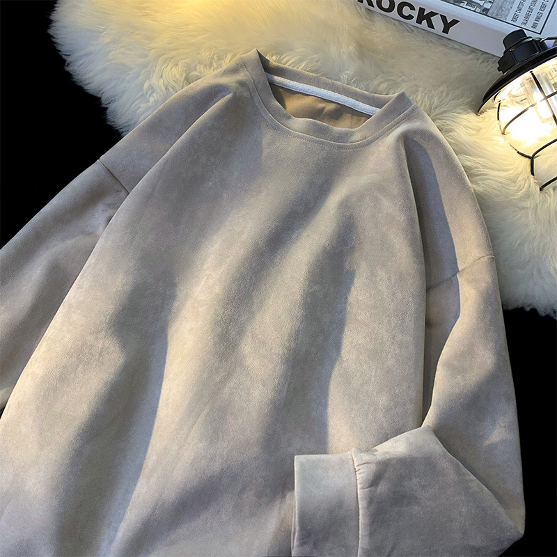 Suéter de gamuza para hombre Primavera y otoño Nueva pareja retro americana de manga larga Raglan Camiseta suelta más tamaño camisa de fondo