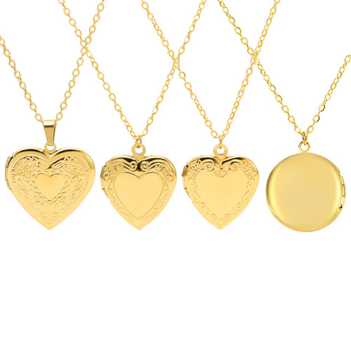 Stainless steel heart photo box pendant necklace 18K gold plated photo frame pendant can hold photos Hot selling love photo box